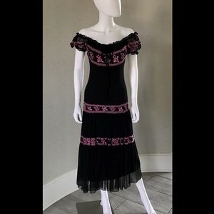 Sue Wong- Black Silk Bohemian Dress, Size 8